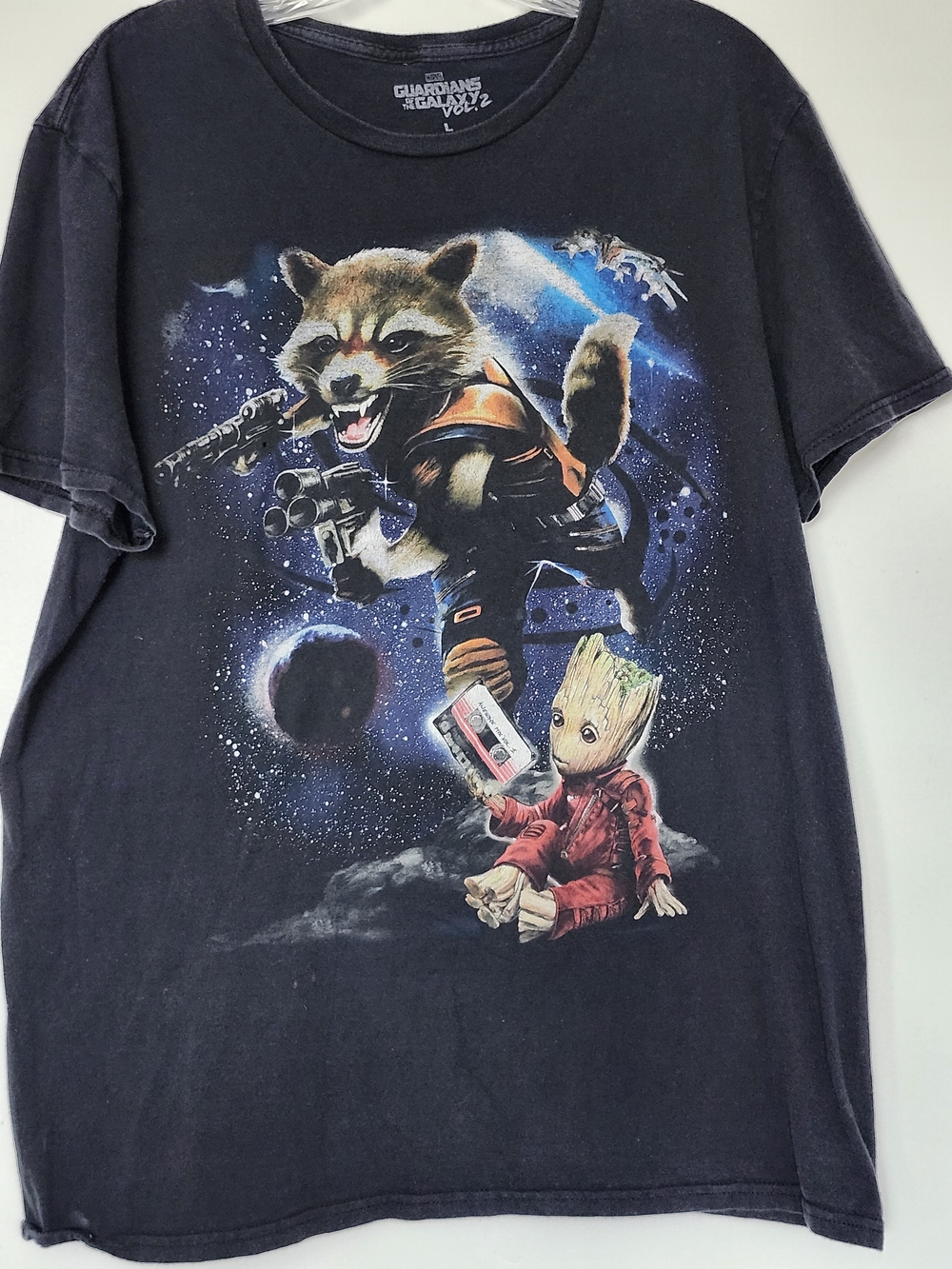 Marvel Kids Rocket & Baby Groot Space Graphic Tee - Black Large